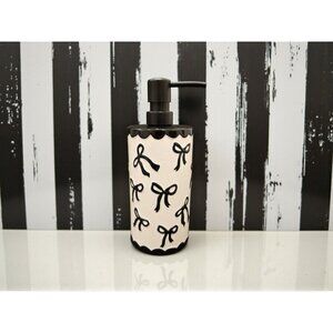 New Girly Soap Dispenser White & Black Bows Coquette Bathroon Vanity Decor
